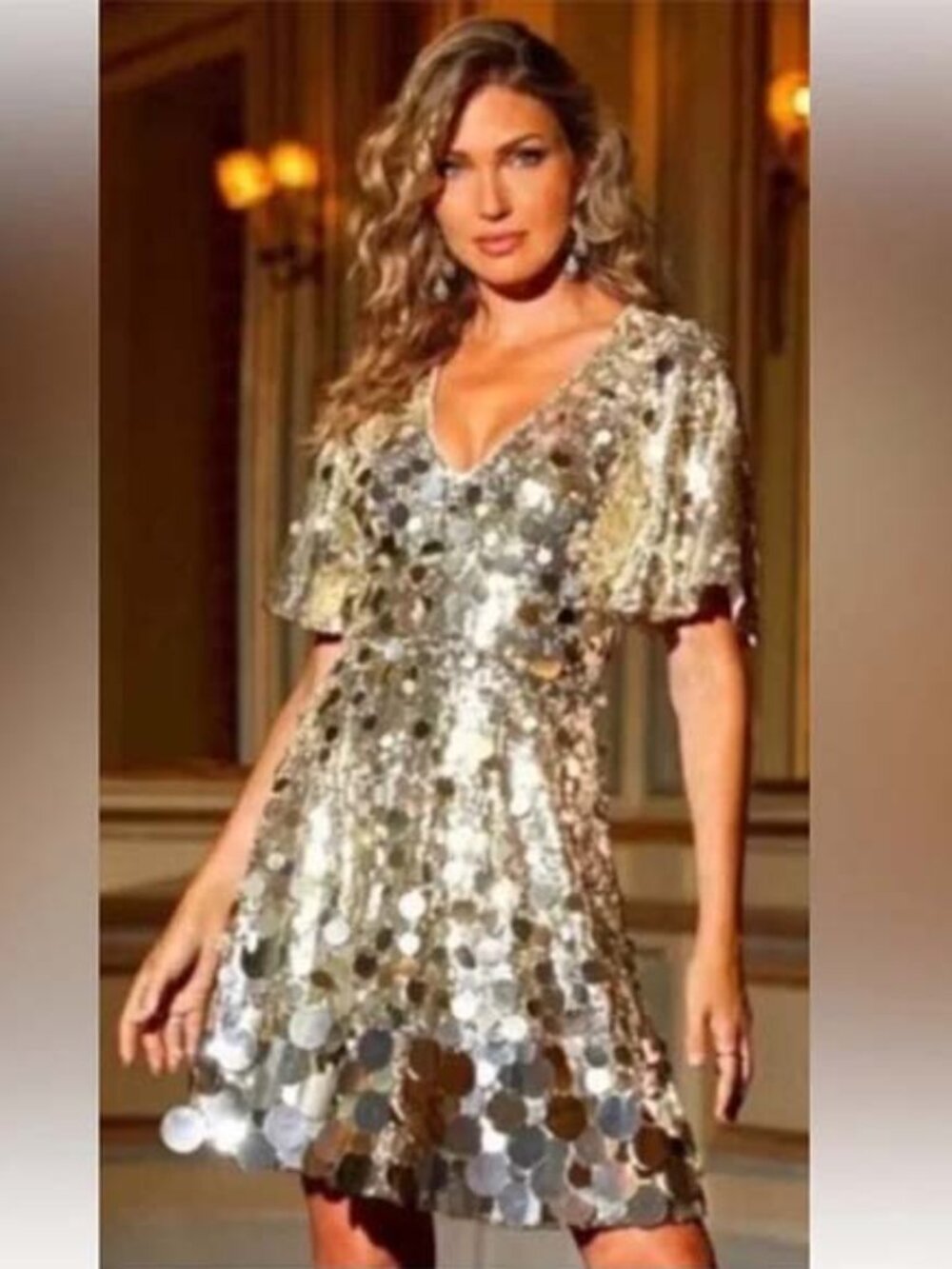 Boston Proper Effortless Glamour Paillette A Line Dress Silver Sz. 12